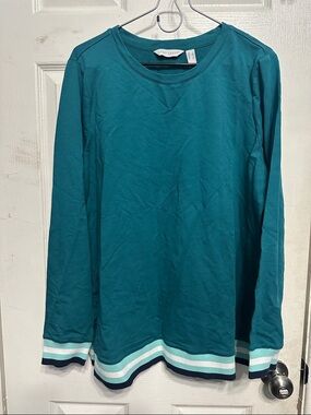 Sport Savvy Teal Crewneck Sweatshirt with Striped Hem